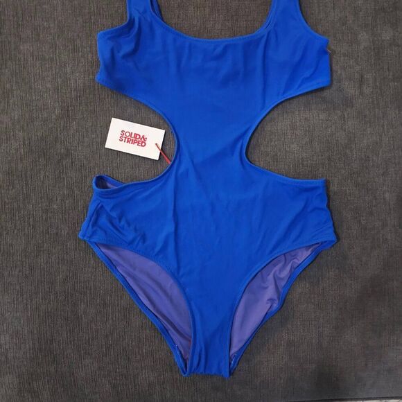 Solid And Striped Blue Crinkle Rib Azure Sarah One Piece Swimsuit Size Medium - Picture 4 of 16